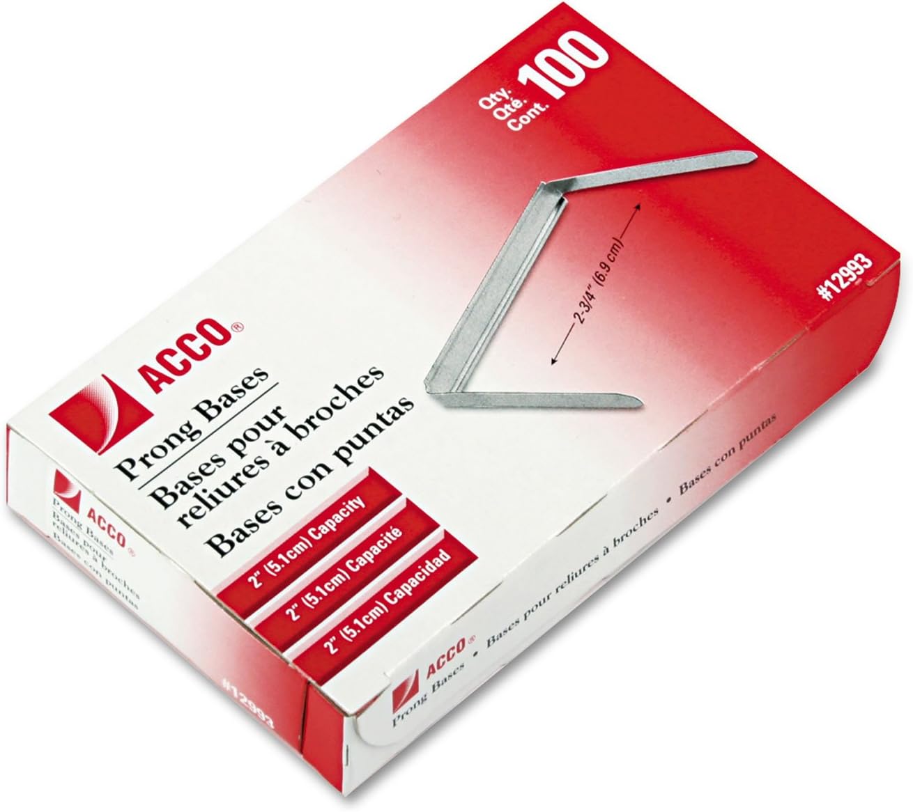 230527223634084_1 ACCO Brands 2 Inch Capacity Prong Fastener Bases, 2-3/4 Inch Centers, 100 Bases/Box (A7012993H), Silver - Image 1
